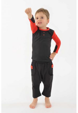 Pantalon sarouel enfant coton bio equitable Noir rouge