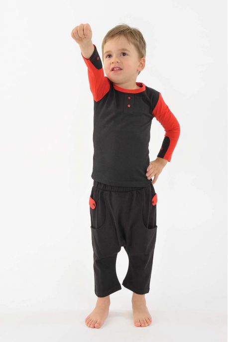 Pantalon sarouel enfant coton bio equitable Noir rouge