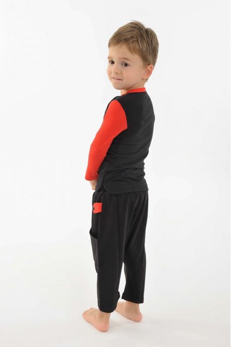 T shirt enfant coton bio manches longues Noir et rouge