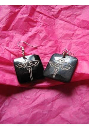 BO7029 Boucle d oreille os de buffle carre yeux de bouddha