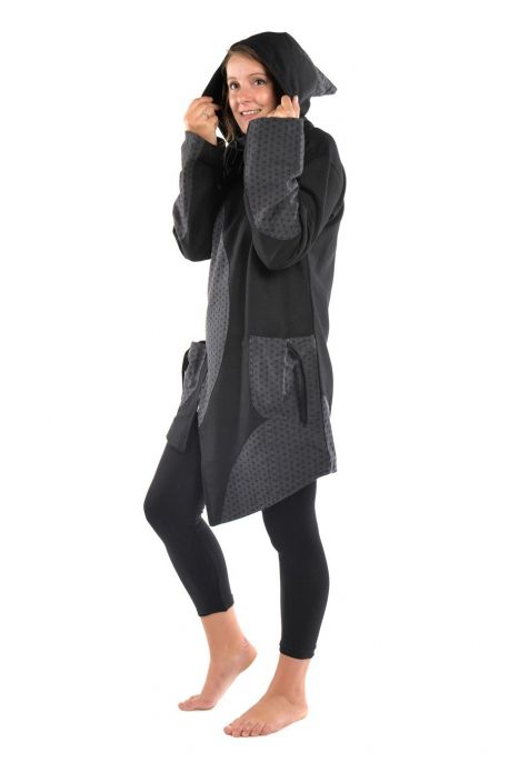 Manteau ethnique noir gris grand froid Dayang