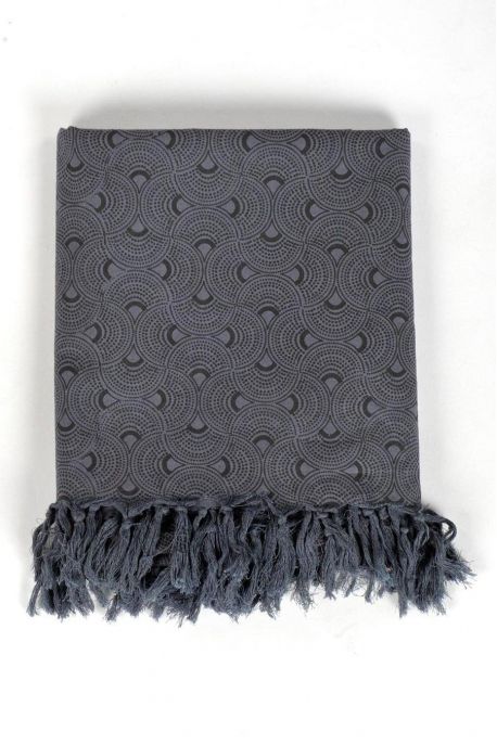 Cheche foulard coton ethnic eventail gris et noir