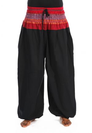 Pantalon sarouel elastique bouffant noir sari rouge Maka