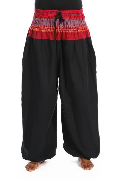 Pantalon sarouel elastique bouffant noir sari rouge Maka