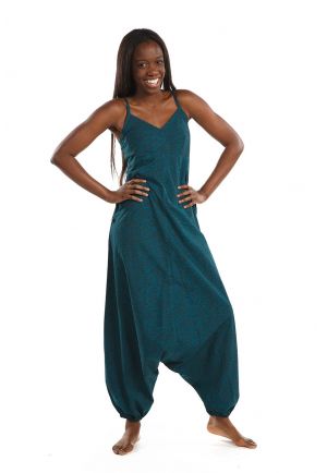 Combinaison sarouel femme ethnic psychedelic bleu petrole