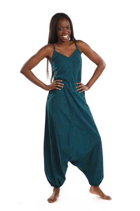 Combinaison sarouel femme ethnic psychedelic bleu petrole