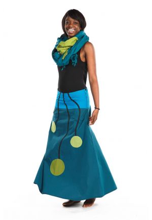 Jupe longue ethnic bulb bleu vert coton doux du Nepal