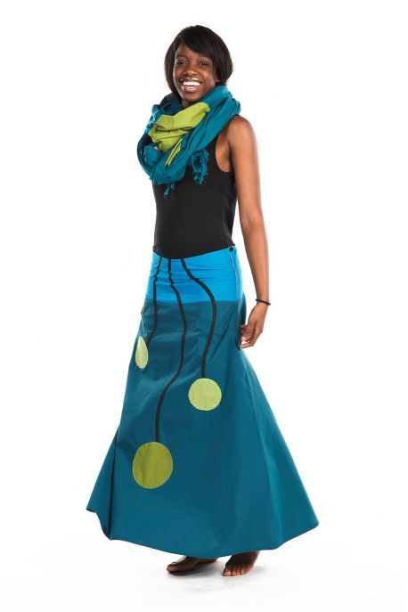 Jupe longue ethnic bulb bleu vert coton doux du Nepal