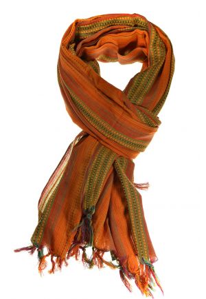 Cheche foulard ethnique multi degrade tisse orange vert