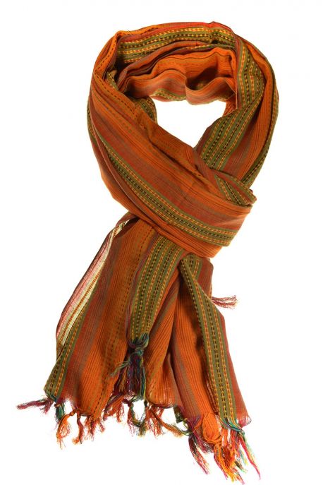 Cheche foulard ethnique multi degrade tisse orange vert