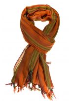 Cheche foulard ethnique multi degrade tisse orange vert