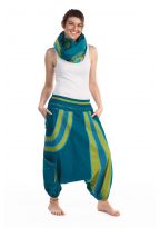 FZCH46 Cheche foulard coton multi patch ethnic print bleu vert