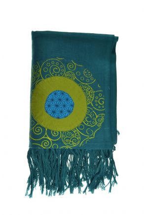 FZCH46 Cheche foulard coton multi patch ethnic print bleu vert