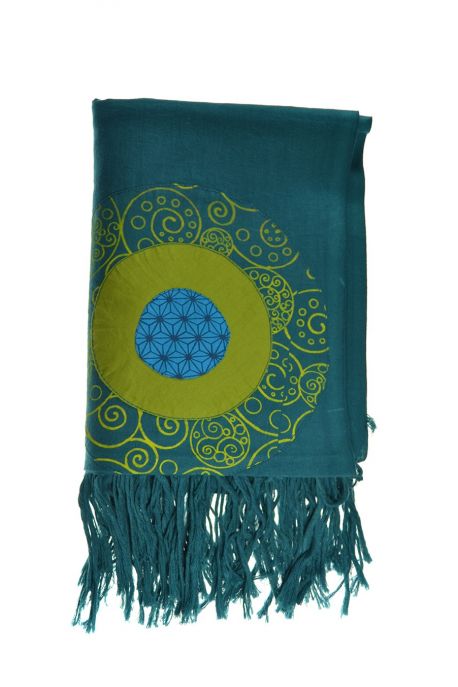 FZCH46 Cheche foulard coton multi patch ethnic print bleu vert