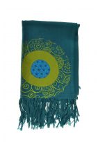 FZCH46 Cheche foulard coton multi patch ethnic print bleu vert