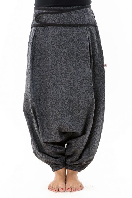 Sarouel femme hiver gris souris imprime psychedelic noir