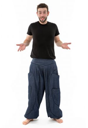 Sarouel baggy aladin blue jean et coton noir homme femme
