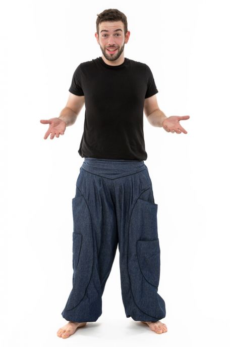 Sarouel baggy aladin blue jean et coton noir homme femme