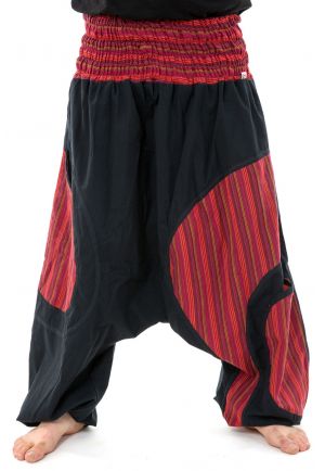 Sarouel grande taille elastique noir rouge Pataya