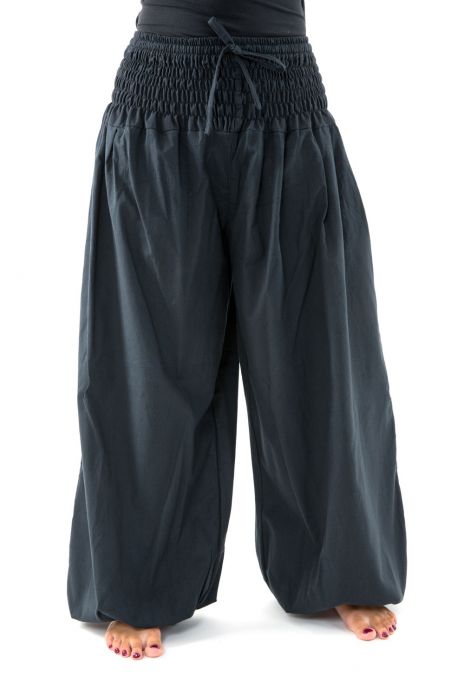 Pantalon elastique bouffant femme noir uni Mia