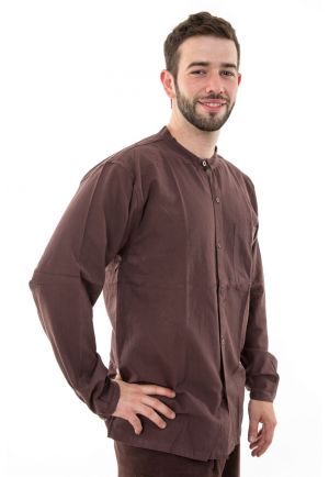 Chemise coton leger marron Nepal boutons coco Gengis
