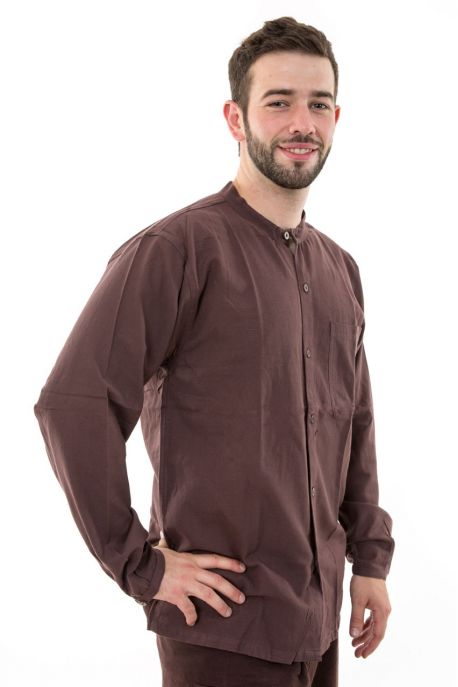 Chemise coton leger marron Nepal boutons coco Gengis