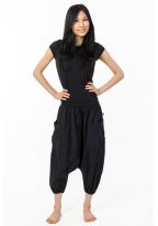 Sarouel pantacourt grande taille coton leger noir uni