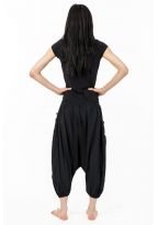 Sarouel pantacourt grande taille coton leger noir uni