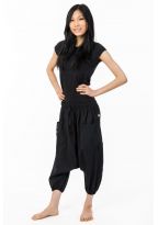 Sarouel pantacourt grande taille coton leger noir uni