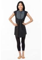 Tunique liquette femme ethnique chic col mao noir gris