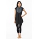 Tunique liquette femme ethnique chic col mao noir gris