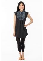 Tunique liquette femme ethnique chic col mao noir gris