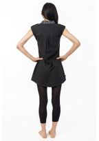 Tunique liquette femme ethnique chic col mao noir gris