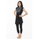 Tunique liquette femme ethnique chic col mao noir gris