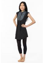 Tunique liquette femme ethnique chic col mao noir gris