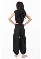 Pantalon bouffant aladin baggy baroudeuse noir uni Suwal