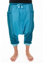 Sarouel pantacourt babacool homme pur coton leger bleu zen