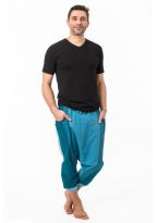 Sarouel pantacourt babacool homme pur coton leger bleu zen
