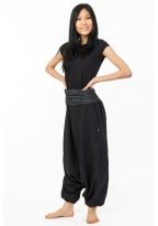 Sarouel elastique mixte noir gris rayures coton leger Haku