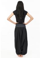Sarouel elastique mixte noir gris rayures coton leger Haku