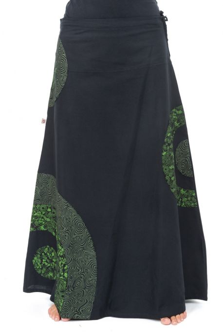 Jupe longue romantique psychedelique green heroine coton epais