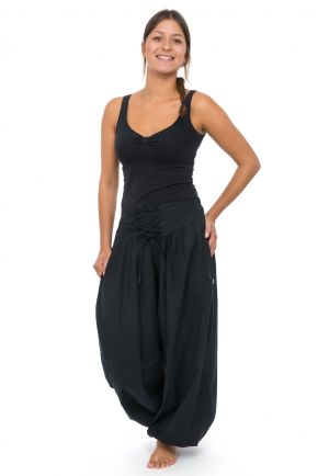Pantalon ethnic ceinture corset noir Bliza