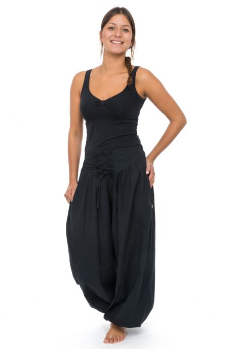 Pantalon ethnic ceinture corset noir Bliza