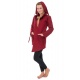 Manteau ethnique asymetrique mi long capuche pointue Flax rouge bordeaux uni
