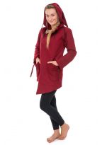 Manteau ethnique asymetrique mi long capuche pointue Flax rouge bordeaux uni