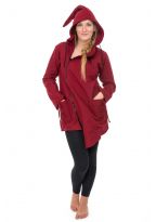 Manteau ethnique asymetrique mi long capuche pointue Flax rouge bordeaux uni
