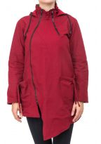 Manteau ethnique asymetrique mi long capuche pointue Flax rouge bordeaux uni