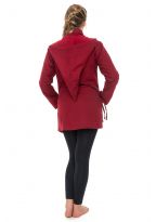 Manteau ethnique asymetrique mi long capuche pointue Flax rouge bordeaux uni