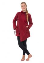 Manteau ethnique asymetrique mi long capuche pointue Flax rouge bordeaux uni