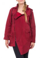 Manteau ethnique asymetrique mi long capuche pointue Flax rouge bordeaux uni